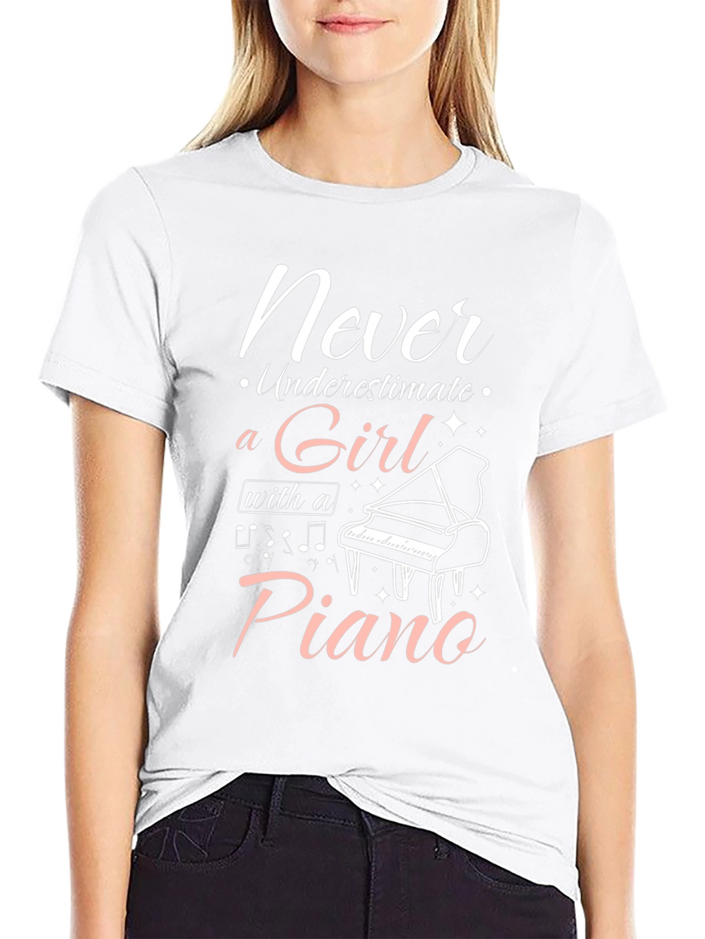 Never Underestimate a Girl with a Piano T-Shirt