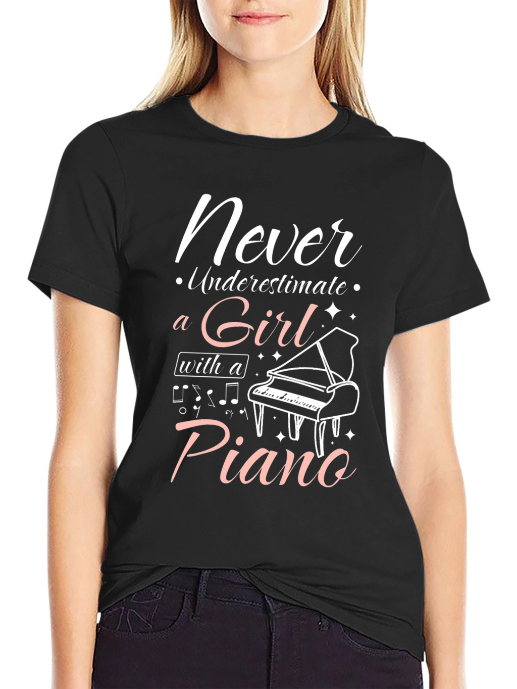 Never Underestimate a Girl with a Piano T-Shirt