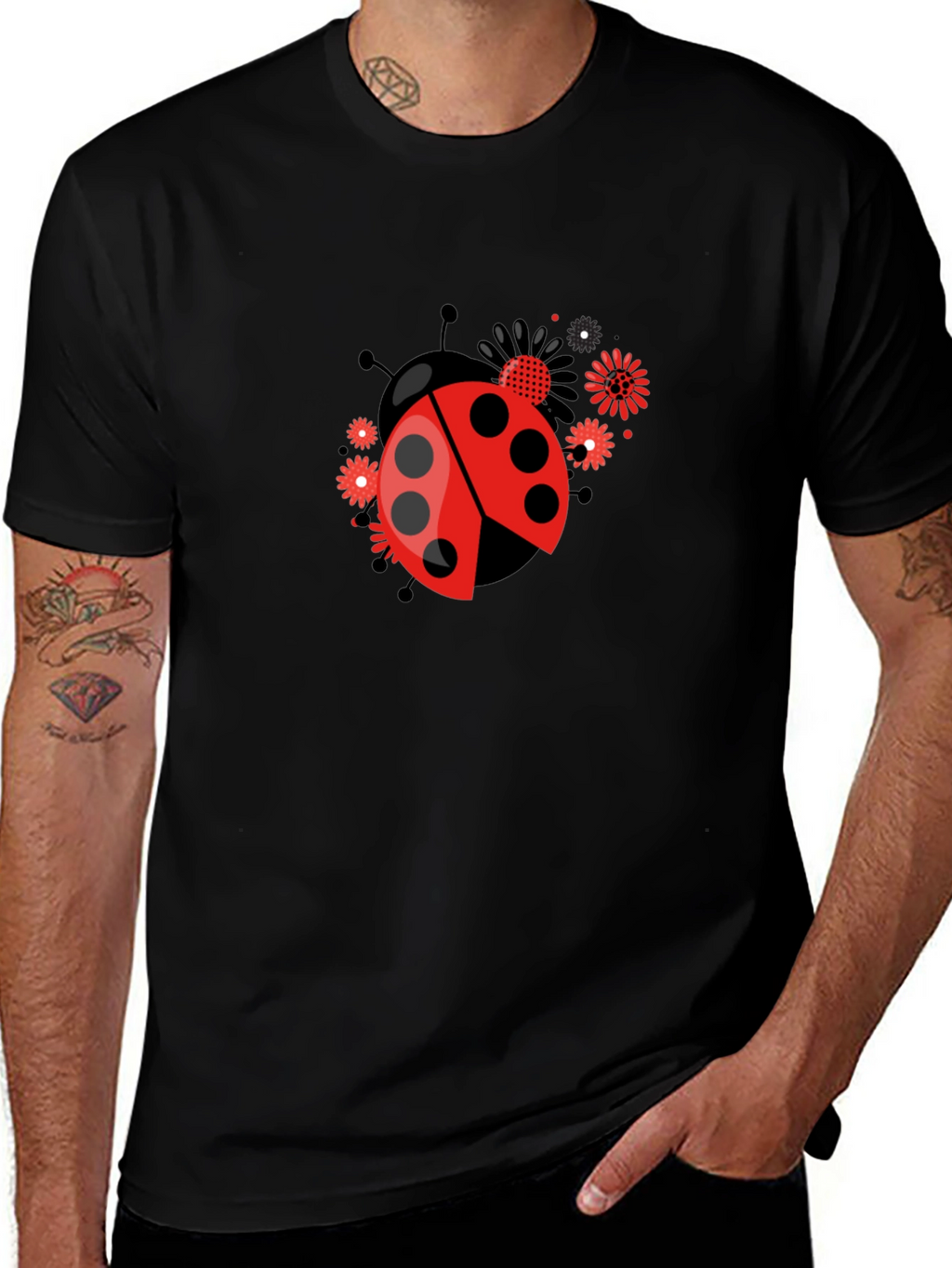 Ladybug Flower Graphic Tee - Black