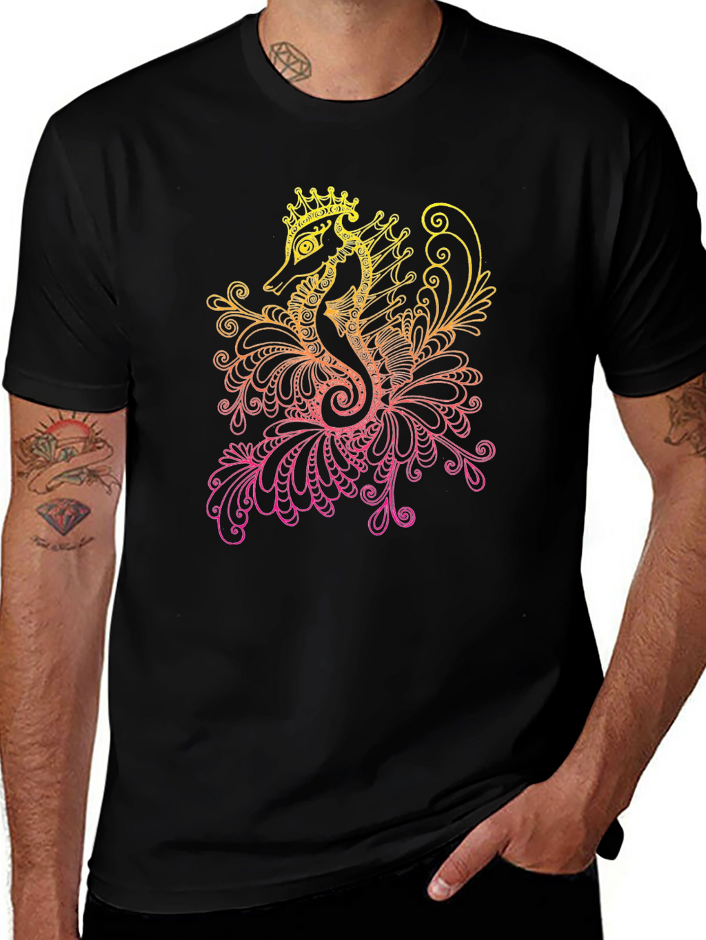 Seahorse Crown Graphic Tee - Black