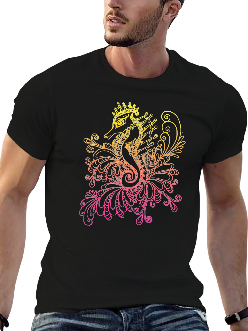 Seahorse Crown Graphic Tee - Black
