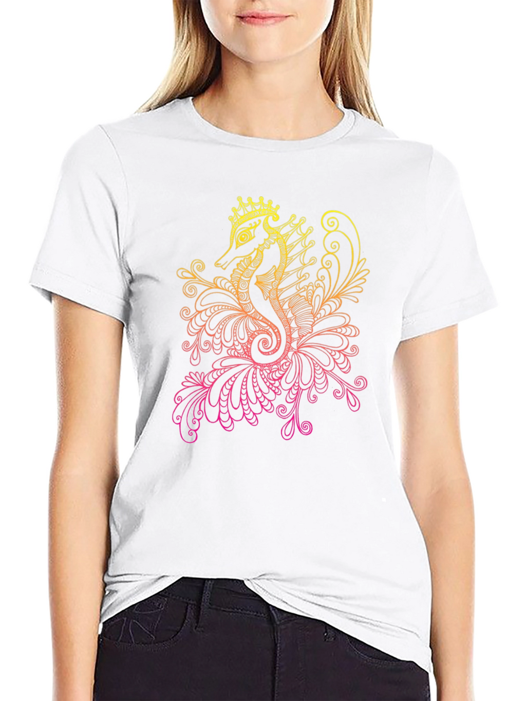 Seahorse Crown Graphic Tee - Black