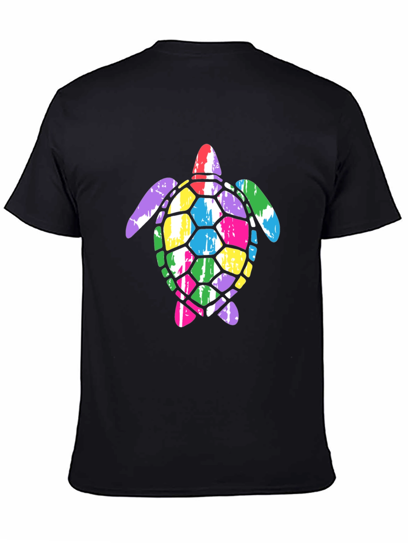 Colorful Sea Turtle Graphic Tee - Black Cotton T-Shirt