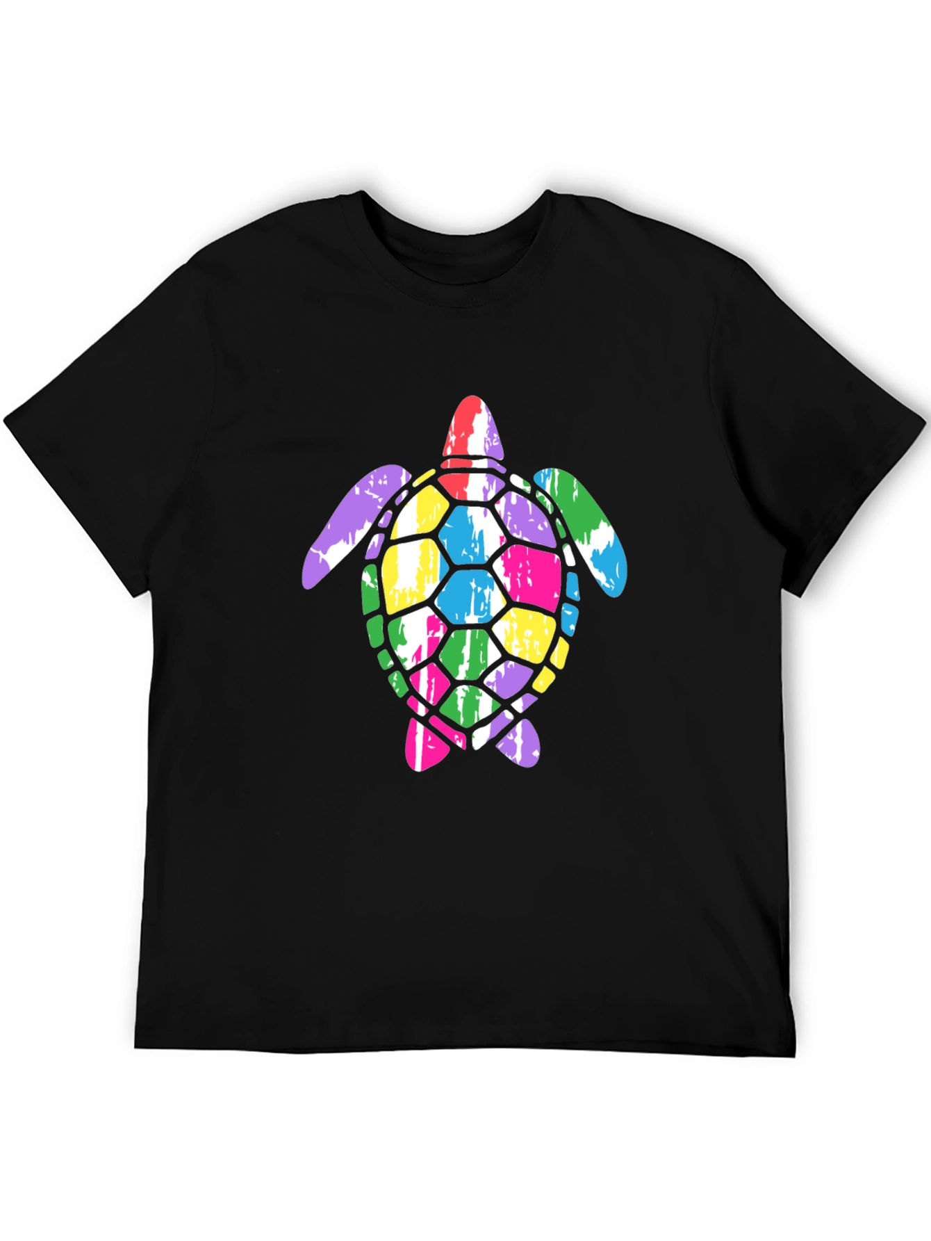 Colorful Sea Turtle Graphic Tee - Black Cotton T-Shirt