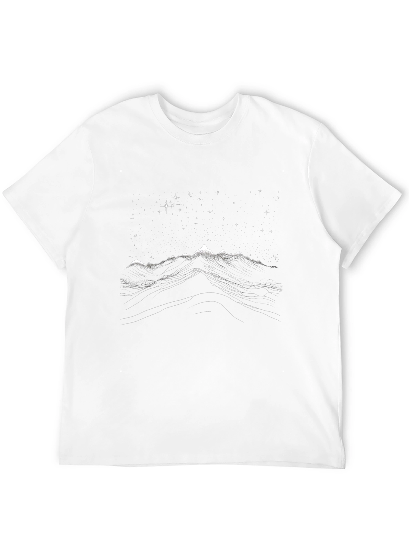 Mountain Starry Night Graphic Tee - Black Cotton T-Shirt