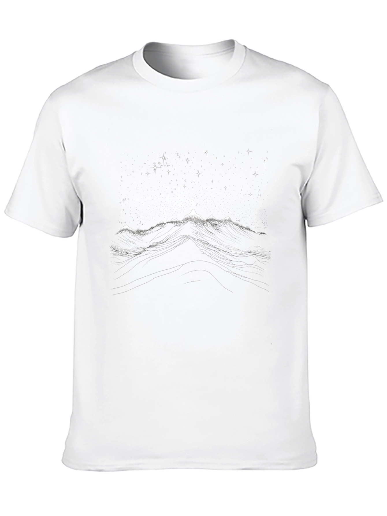 Mountain Starry Night Graphic Tee - Black Cotton T-Shirt