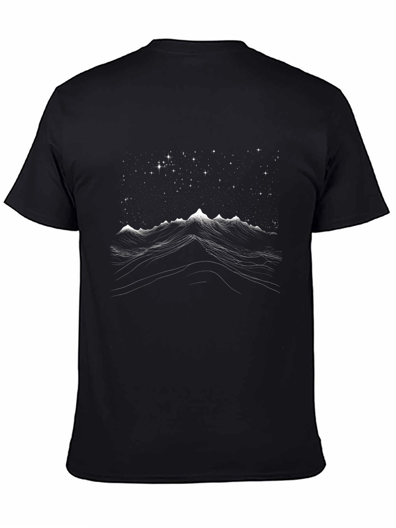 Mountain Starry Night Graphic Tee - Black Cotton T-Shirt