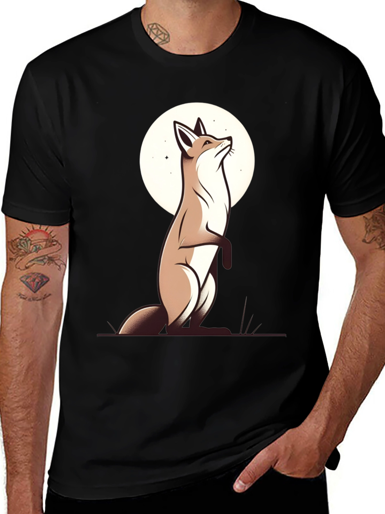 Fox Moon Graphic Tee - Black Cotton