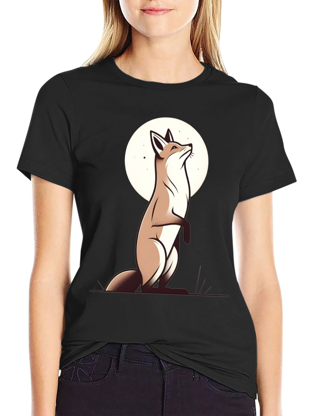 Fox Moon Graphic Tee - Black Cotton