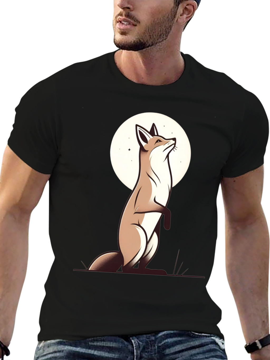 Fox Moon Graphic Tee - Black Cotton