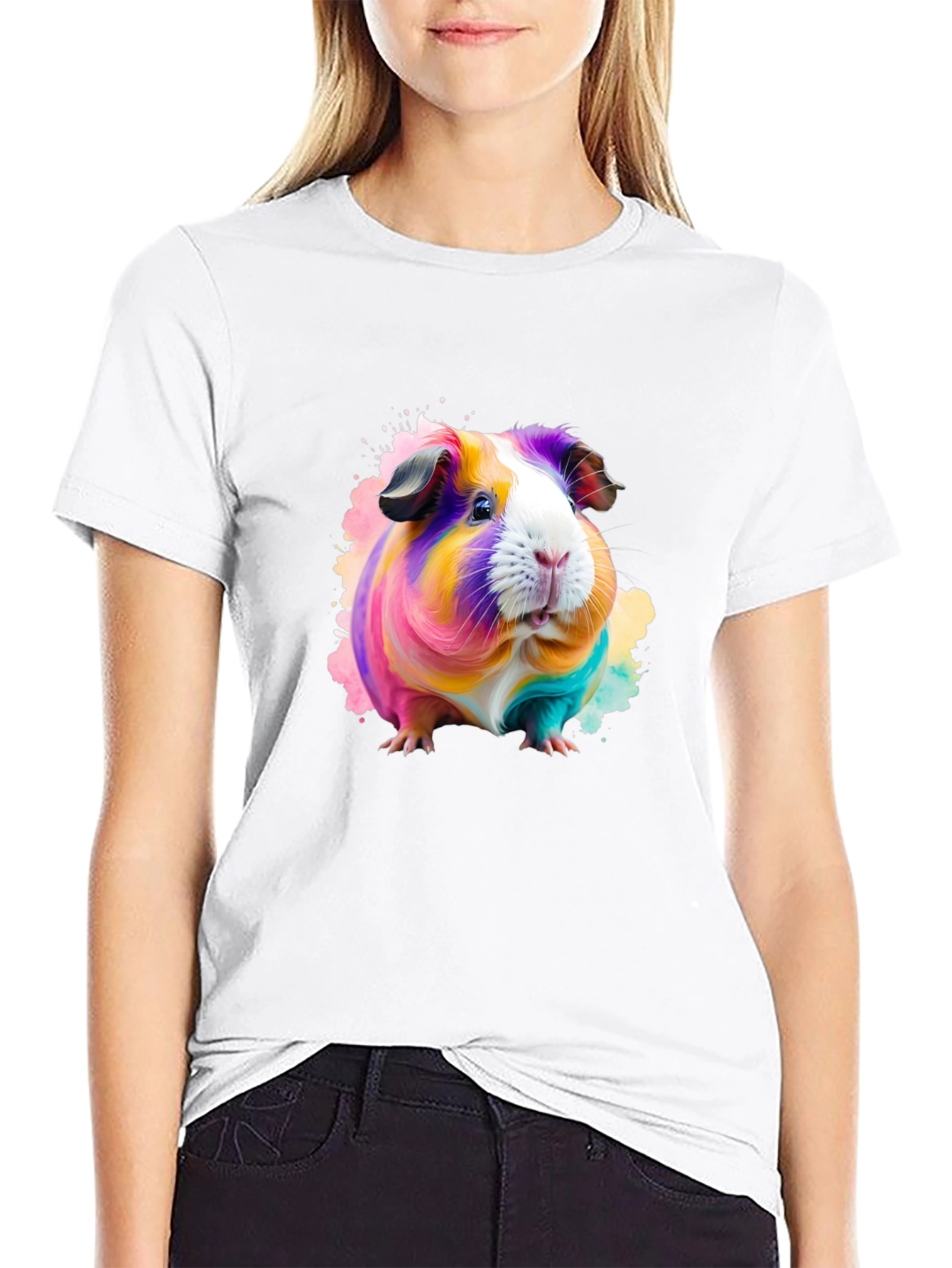 Guinea Pig Watercolor Graphic Black T-Shirt