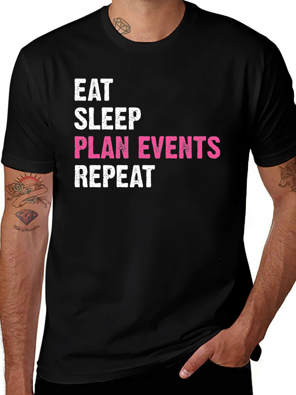 Eat Sleep Plan Events Repeat Black T-Shirt