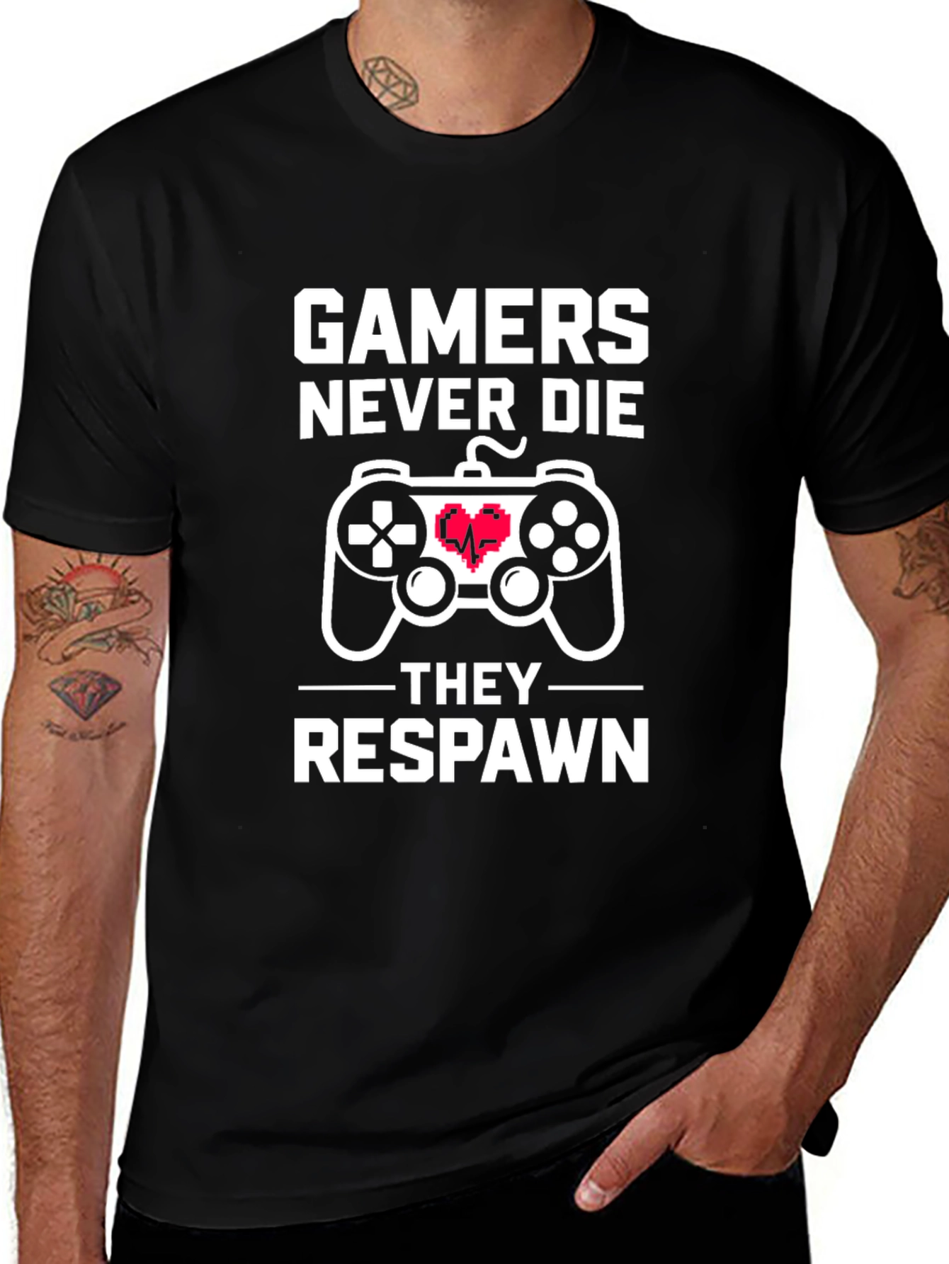 Gamers Never Die T-Shirt - Black Cotton