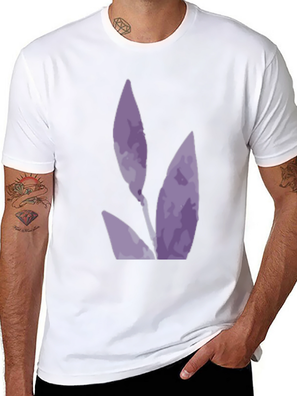 Black T-Shirt with Abstract Purple Floral Design