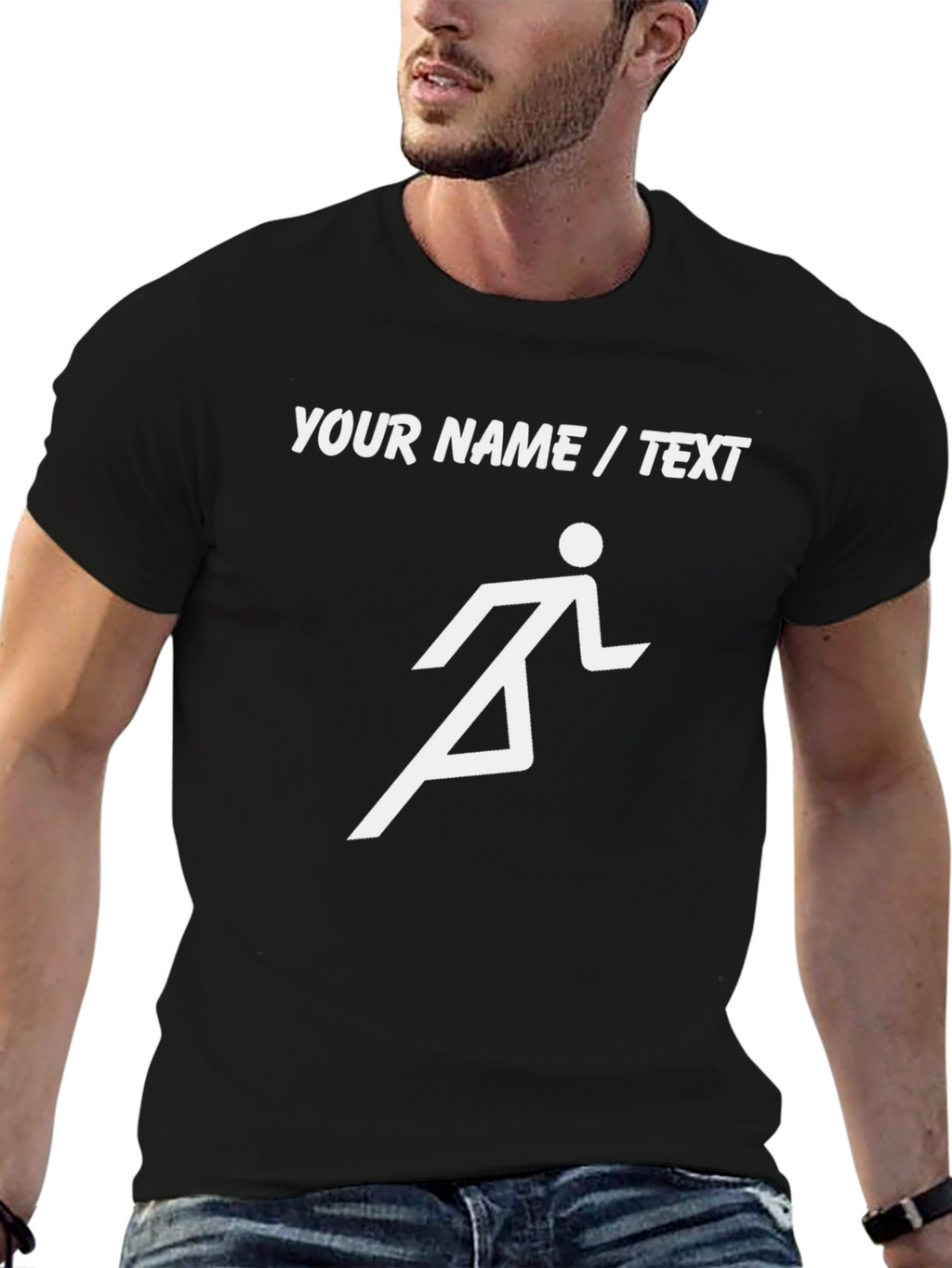 Personalized Running Man Graphic Tee - Black