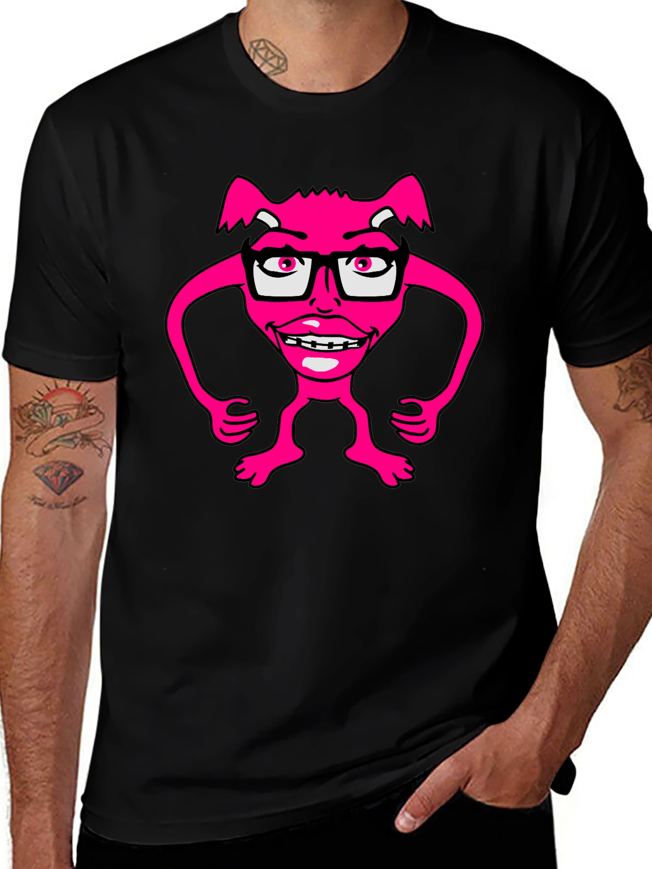 Funny Pink Monster Wearing Glasses T-Shirt