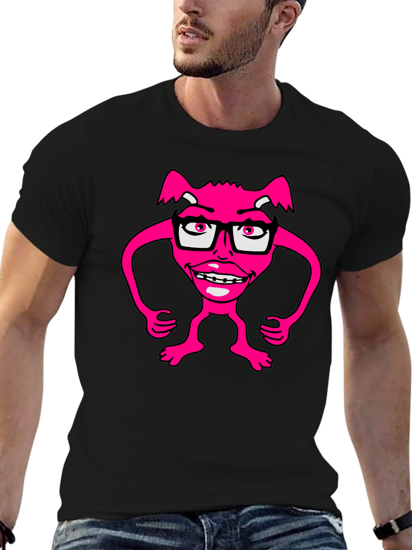 Funny Pink Monster Wearing Glasses T-Shirt