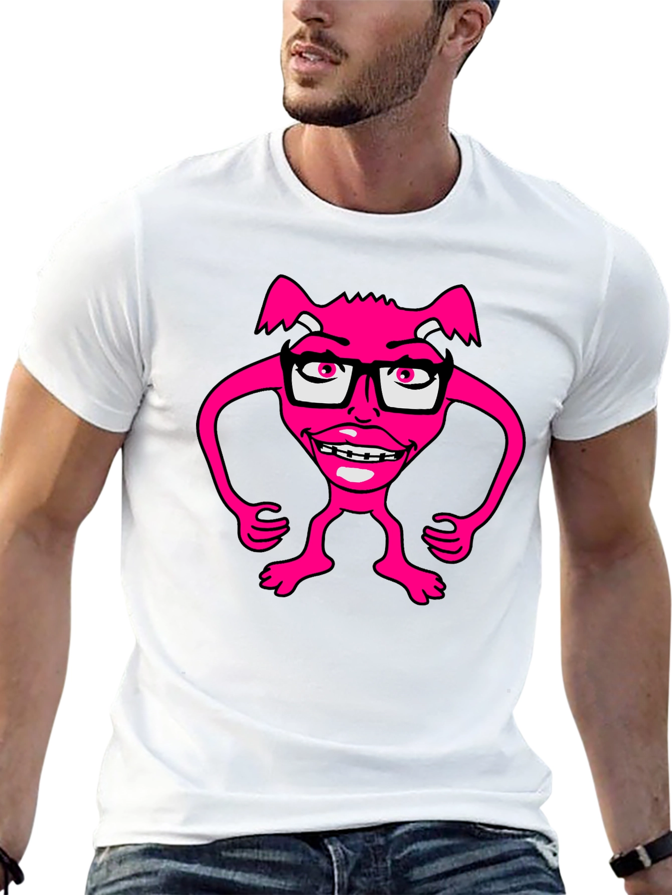 Funny Pink Monster Wearing Glasses T-Shirt