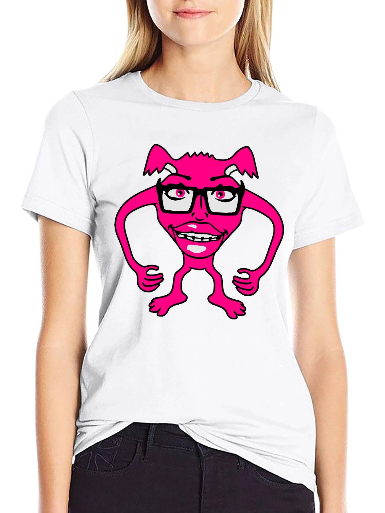 Funny Pink Monster Wearing Glasses T-Shirt
