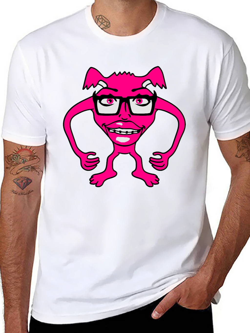 Funny Pink Monster Wearing Glasses T-Shirt