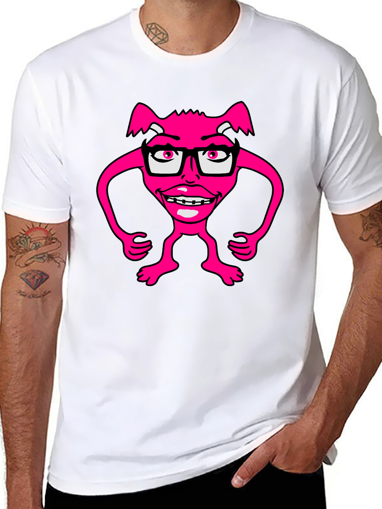 Funny Pink Monster Wearing Glasses T-Shirt