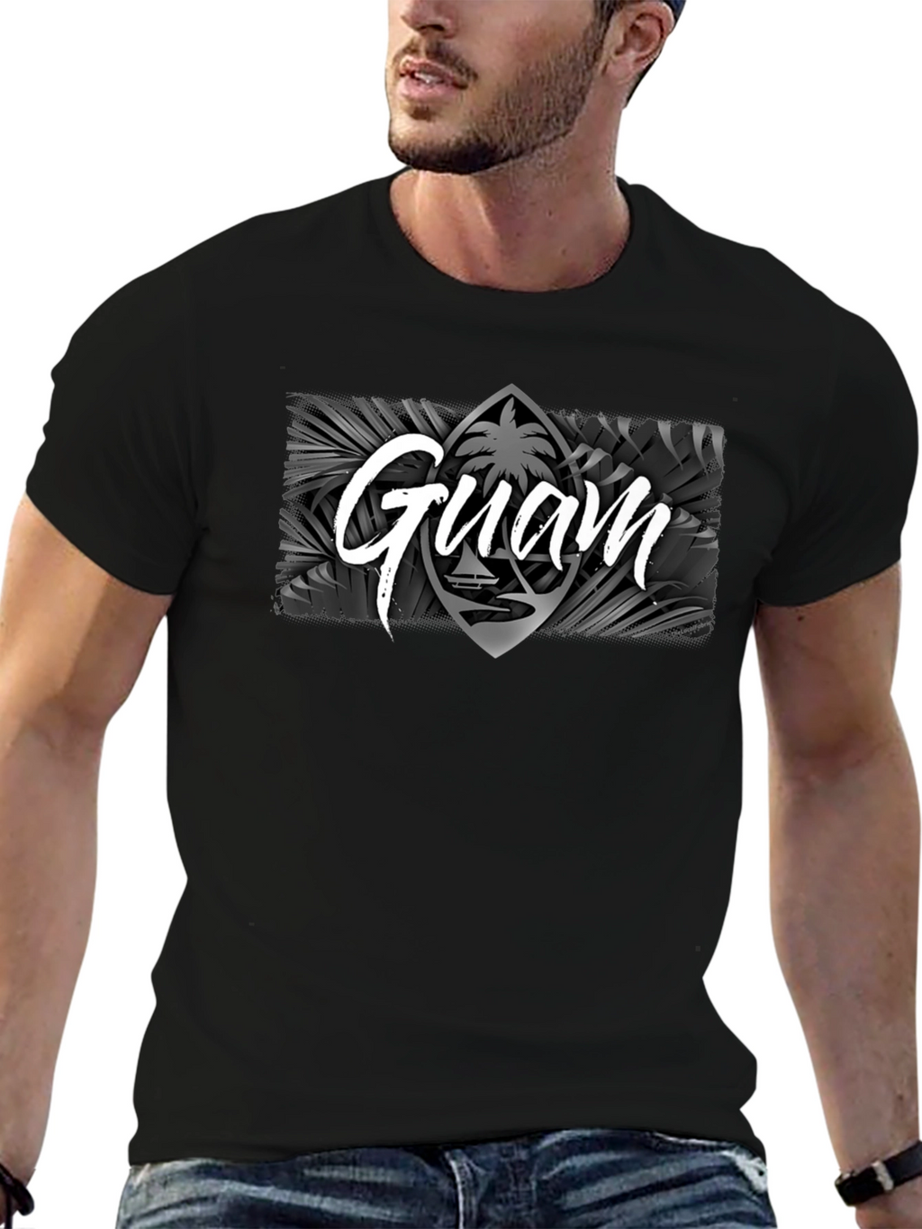 Guam Palm Tree T-Shirt Black Mens