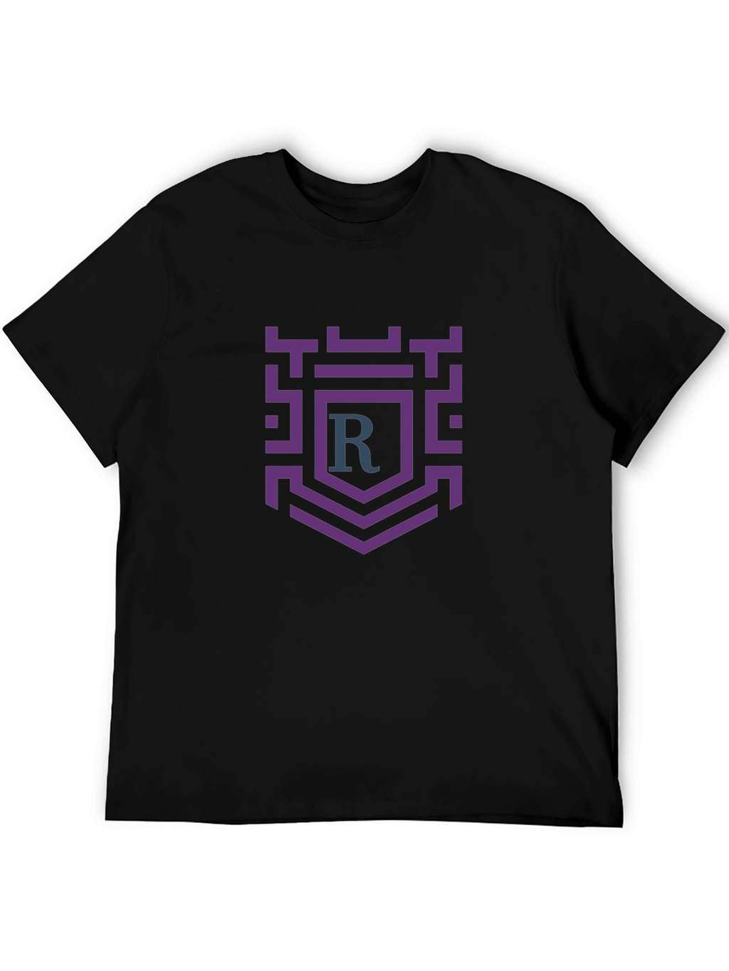 Black T-Shirt with Purple Crest Graphic