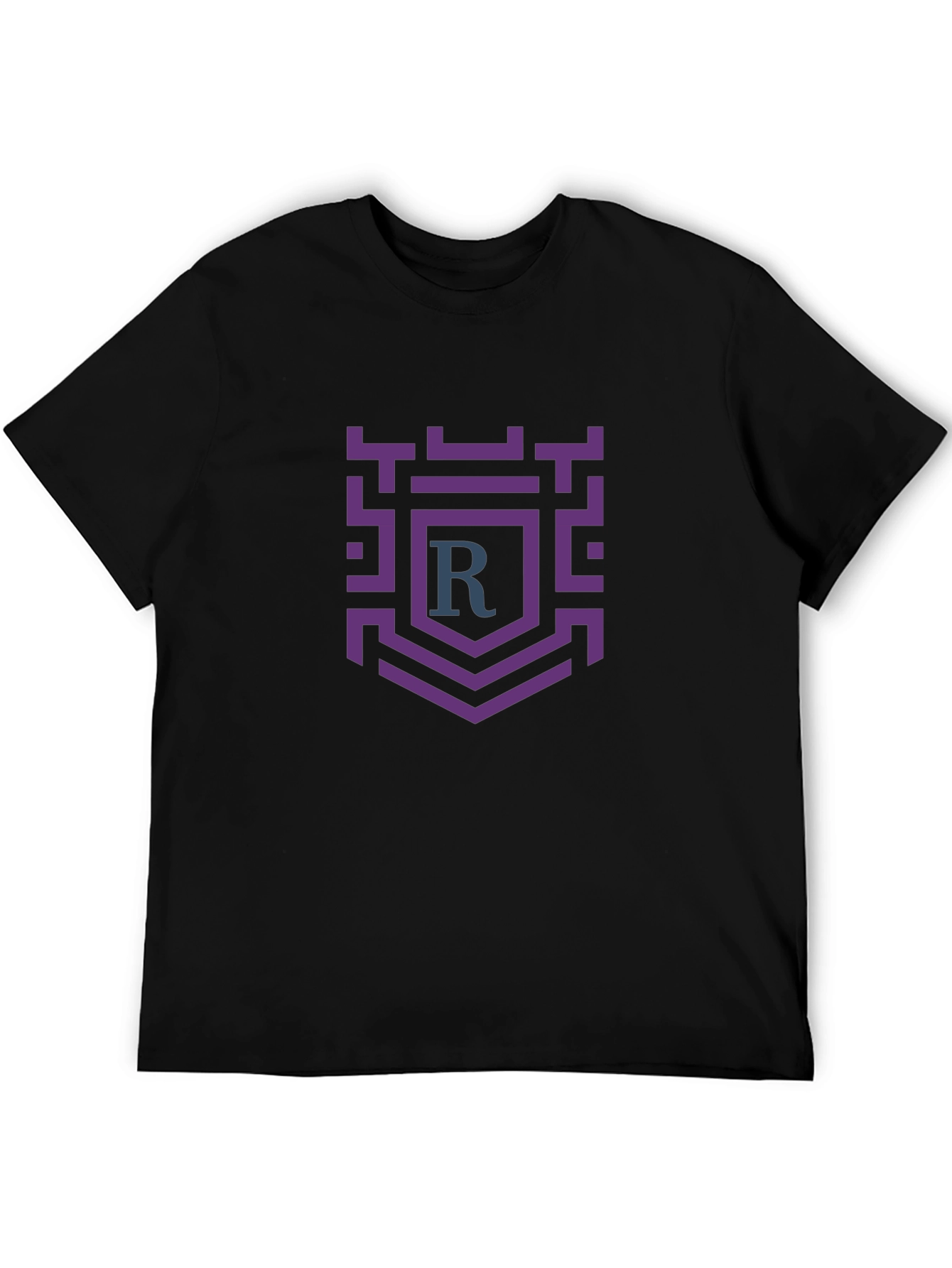 Black T-Shirt with Purple Crest Graphic