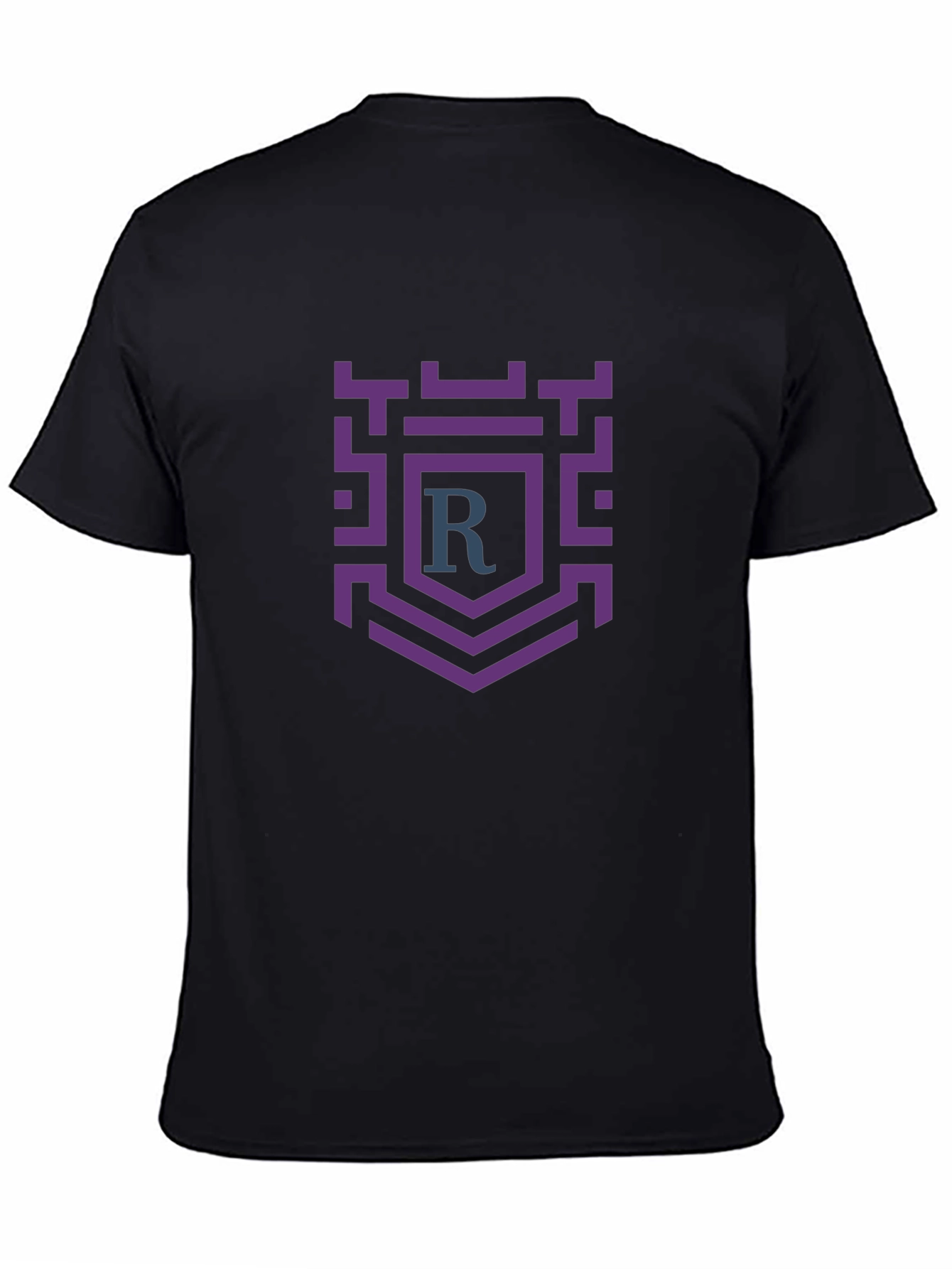 Black T-Shirt with Purple Crest Graphic