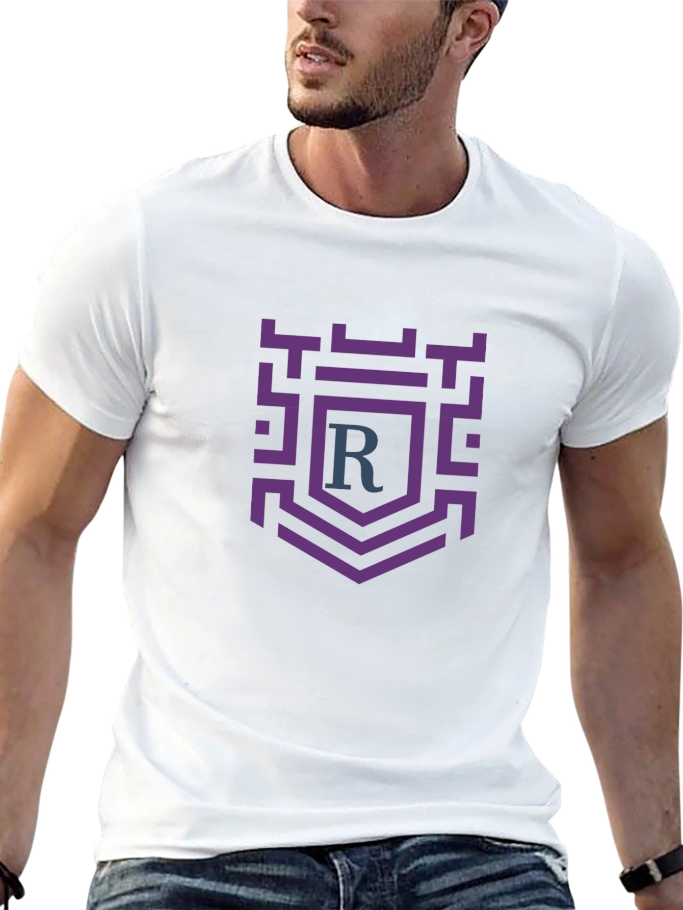 Black T-Shirt with Purple Crest Graphic