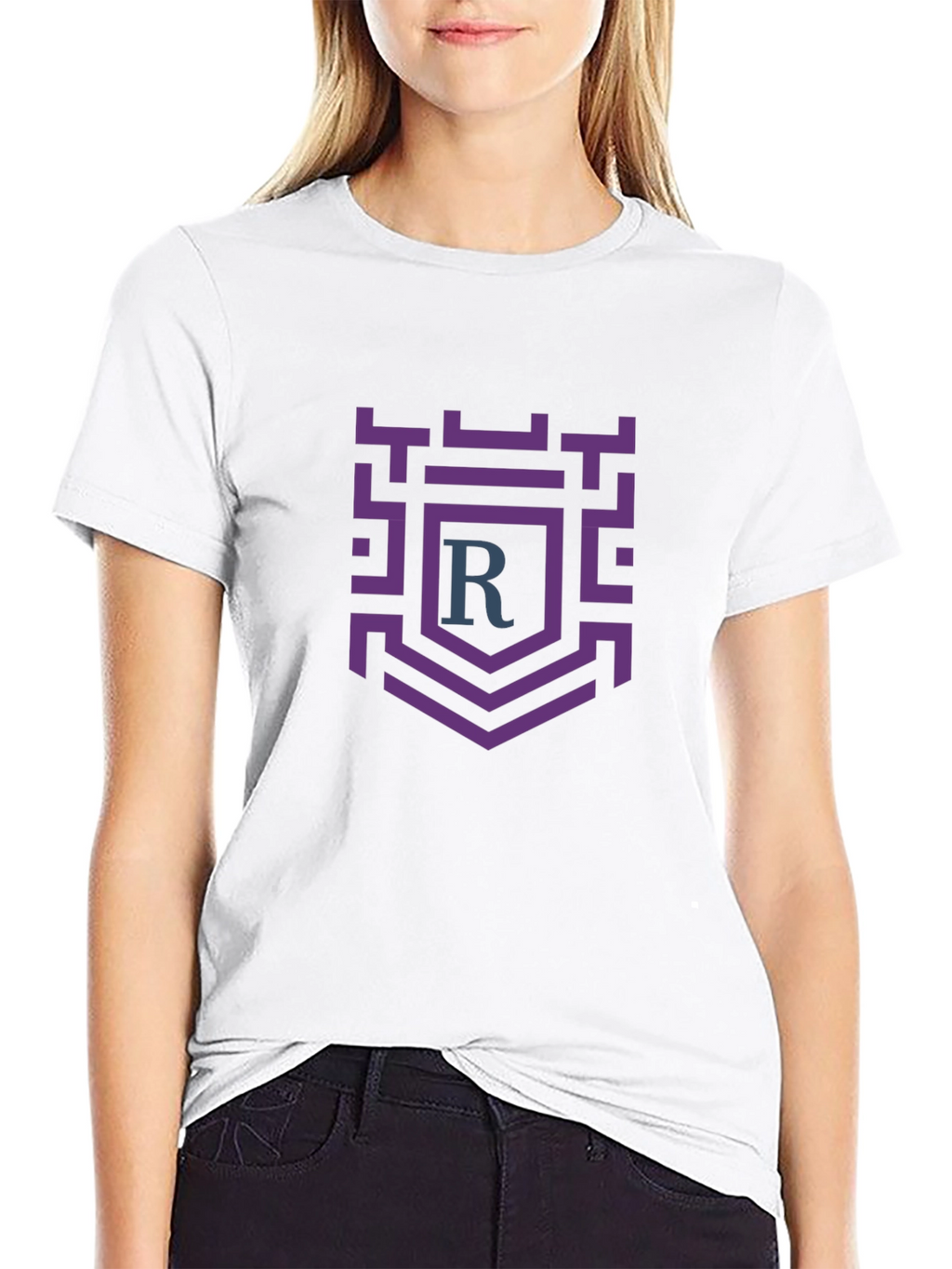 Black T-Shirt with Purple Crest Graphic