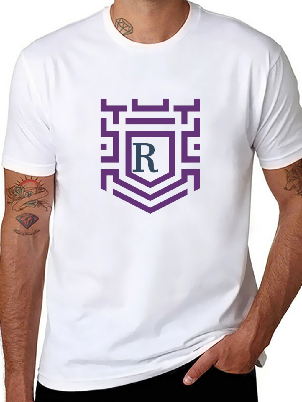 Black T-Shirt with Purple Crest Graphic