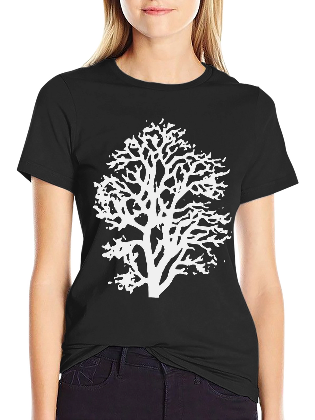 Abstract Tree Graphic Tee - Black Cotton Blend Shirt