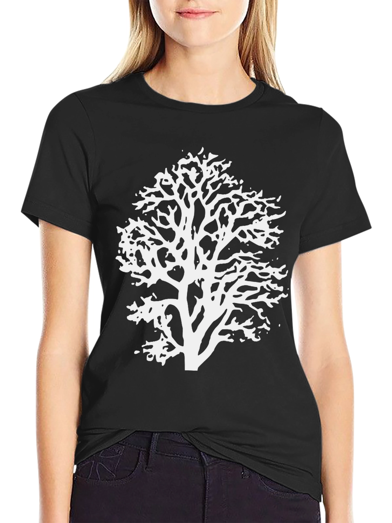 Abstract Tree Graphic Tee - Black Cotton Blend Shirt