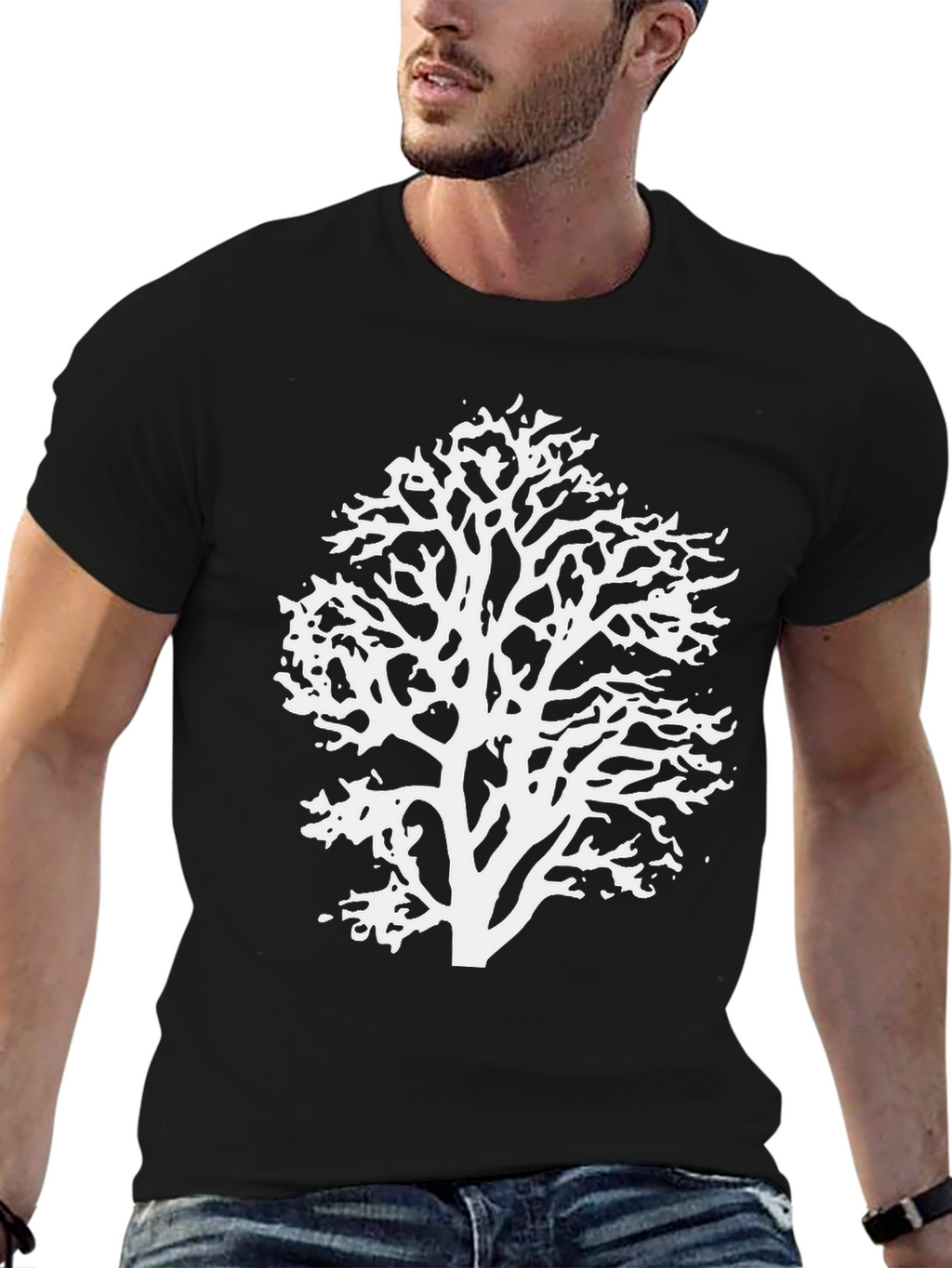 Abstract Tree Graphic Tee - Black Cotton Blend Shirt