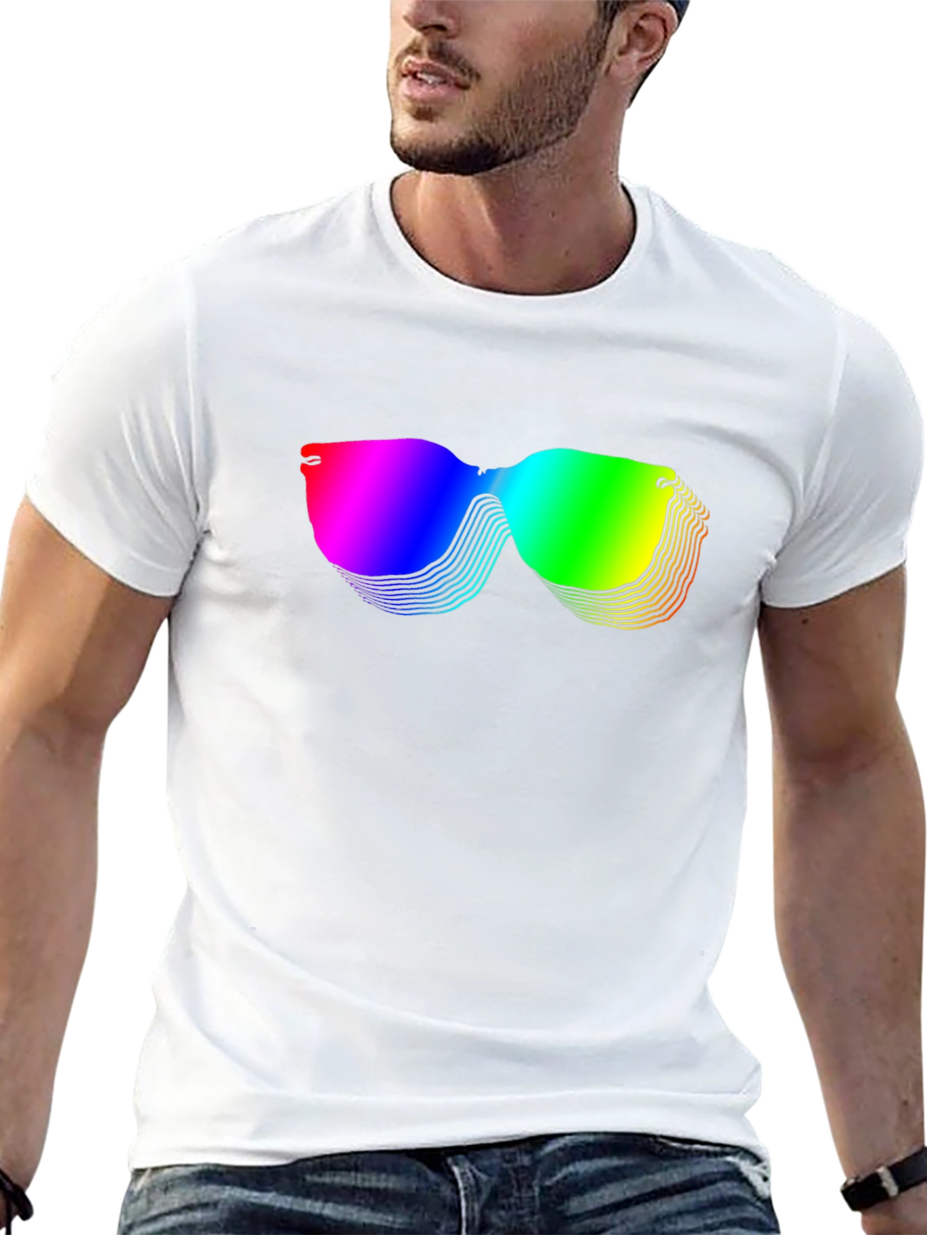 Rainbow Sunglasses Graphic Black T-Shirt
