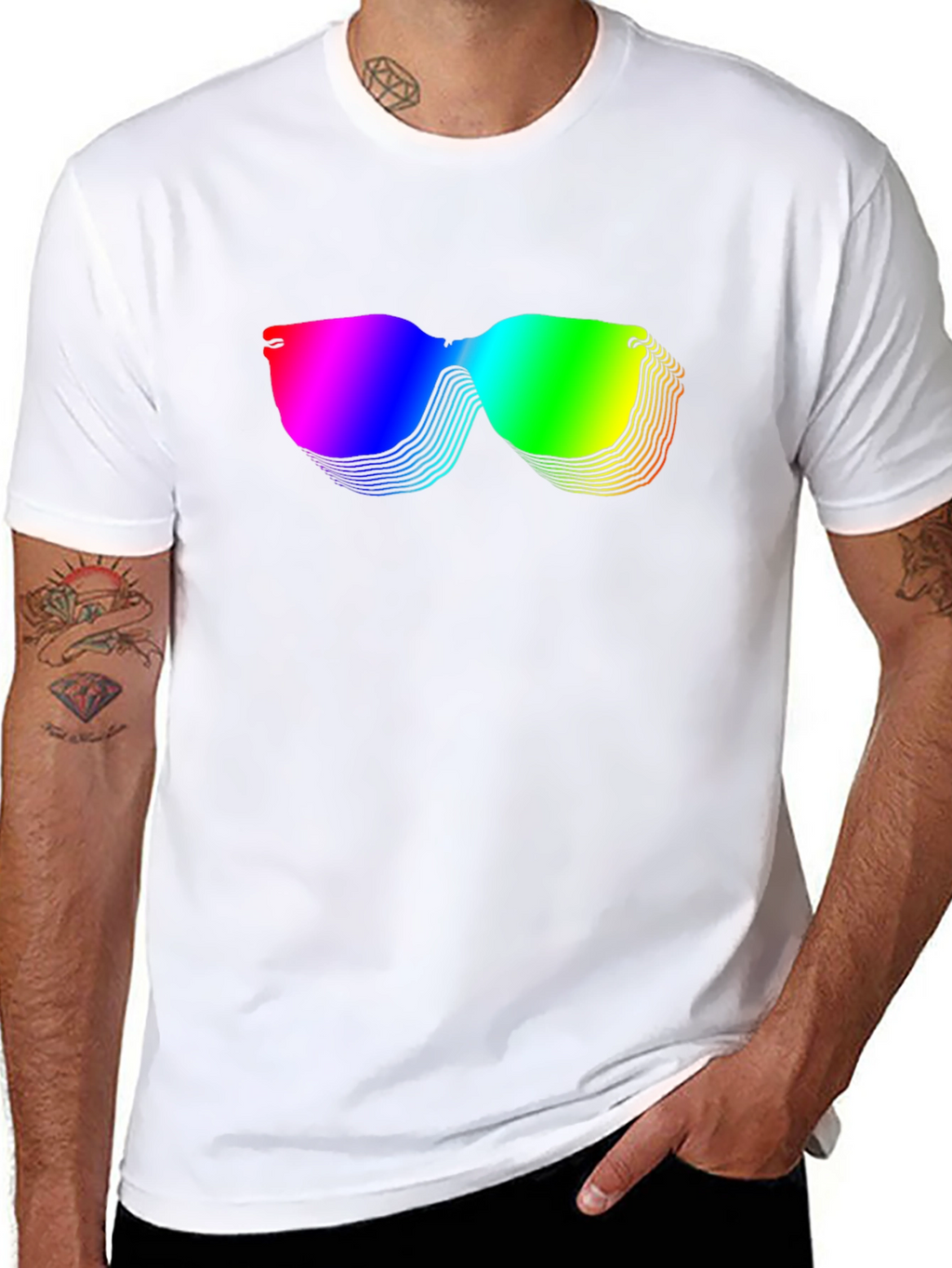 Rainbow Sunglasses Graphic Black T-Shirt