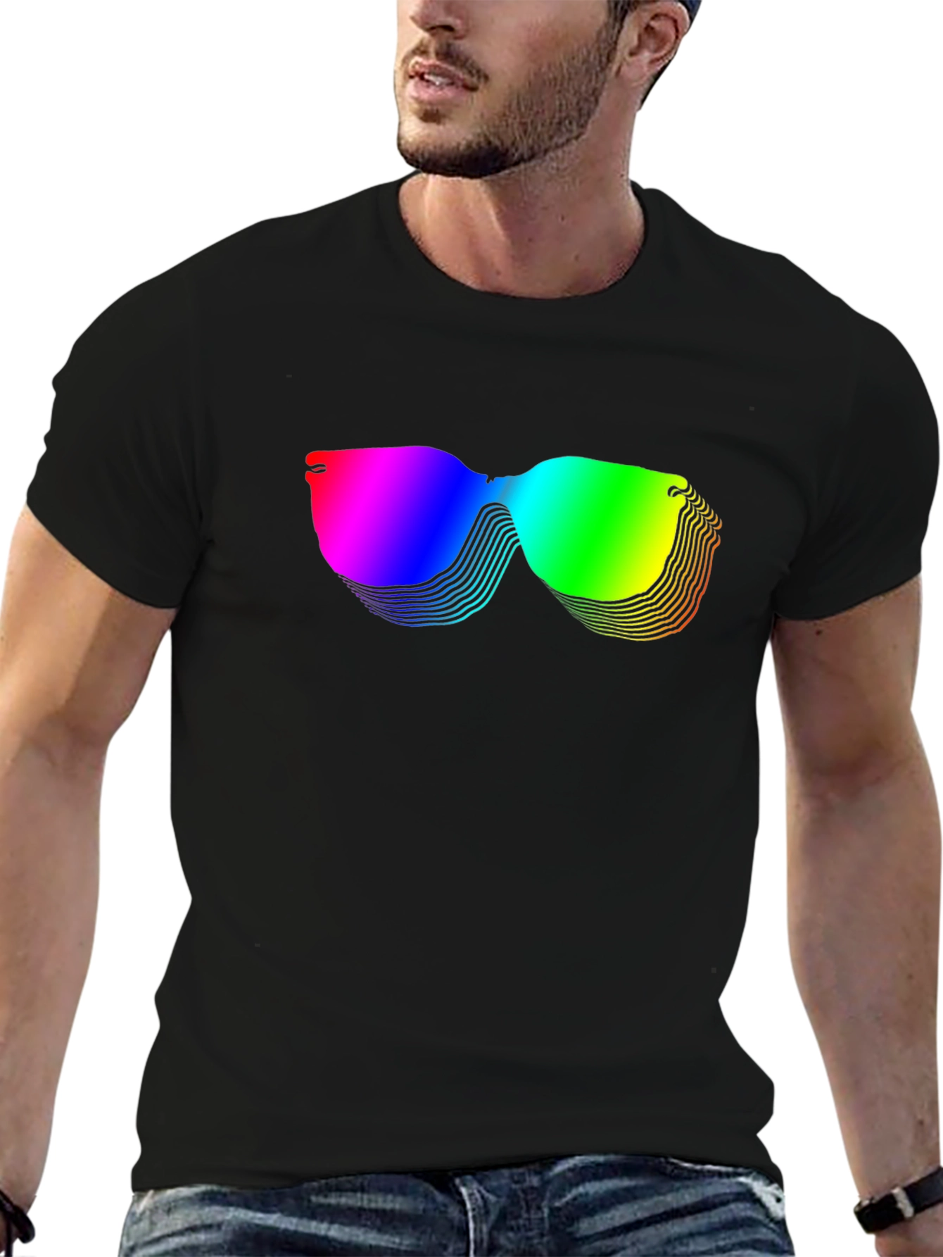 Rainbow Sunglasses Graphic Black T-Shirt