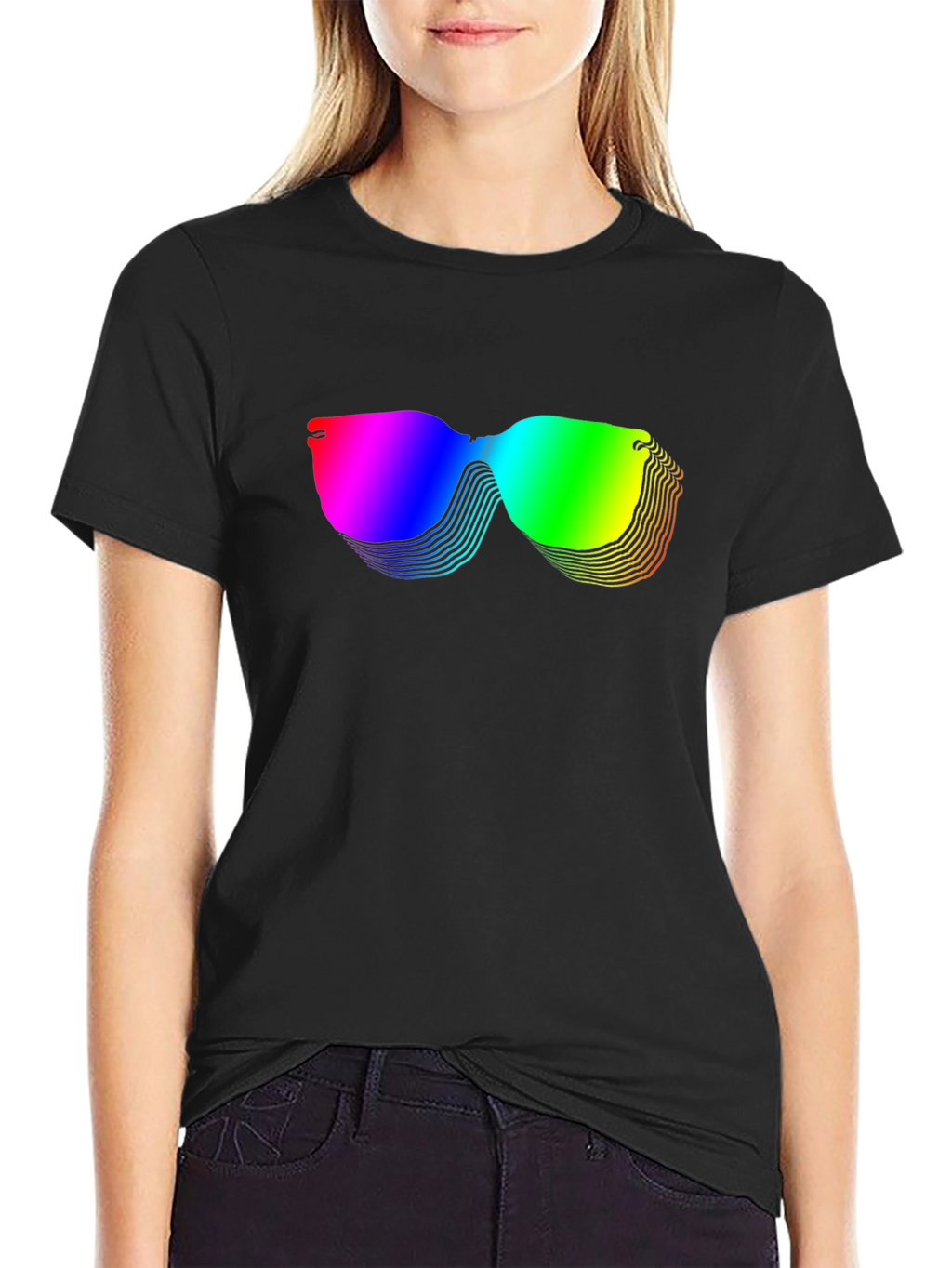 Rainbow Sunglasses Graphic Black T-Shirt