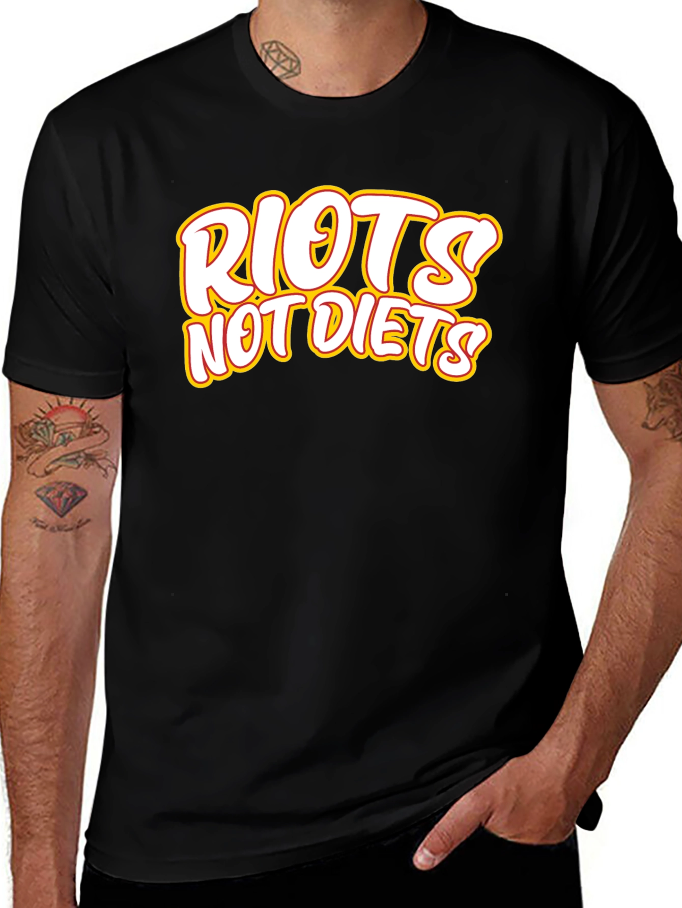 Riots Not Diets Black Graphic Tee - Slogan T-Shirt