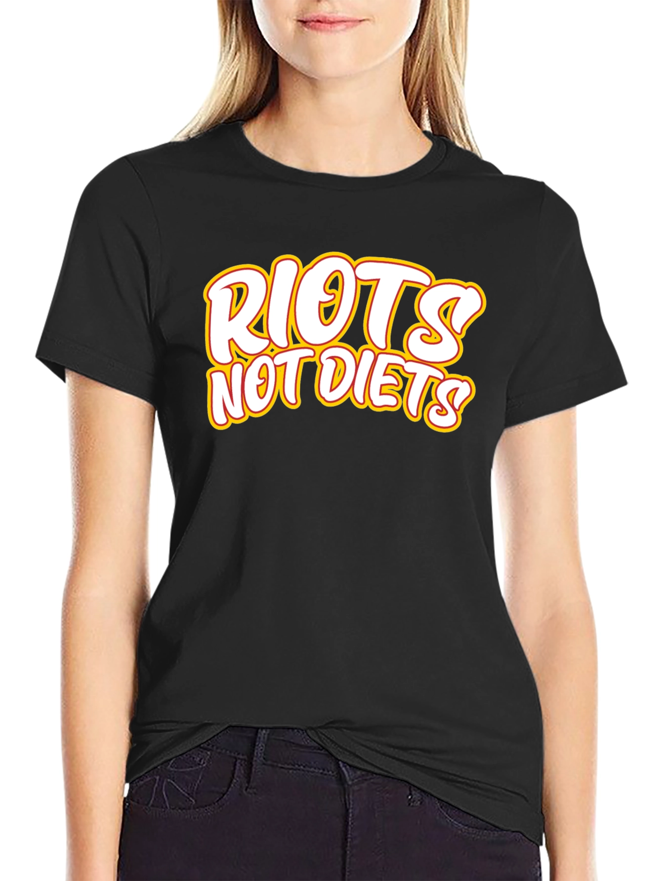 Riots Not Diets Black Graphic Tee - Slogan T-Shirt