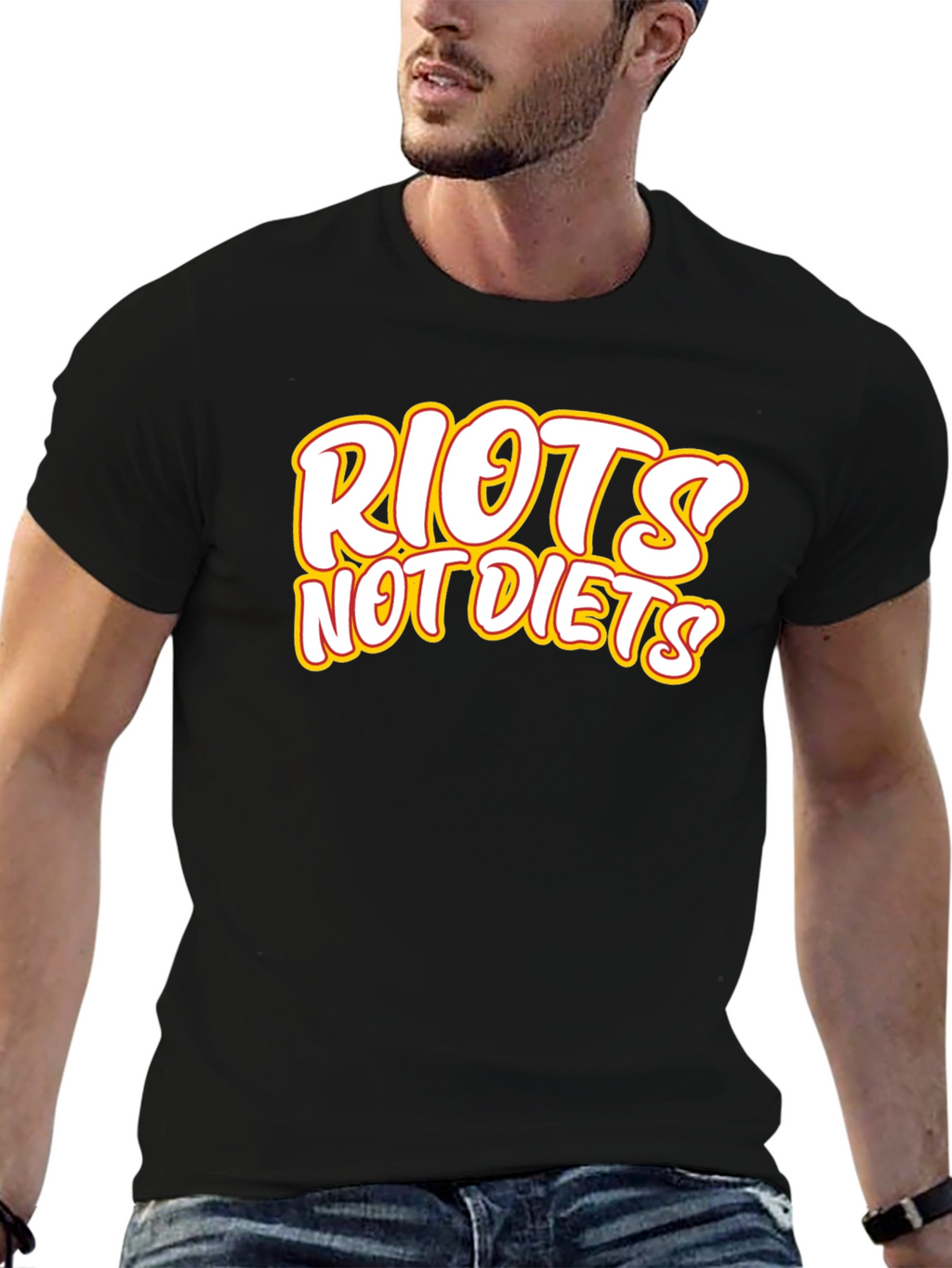 Riots Not Diets Black Graphic Tee - Slogan T-Shirt