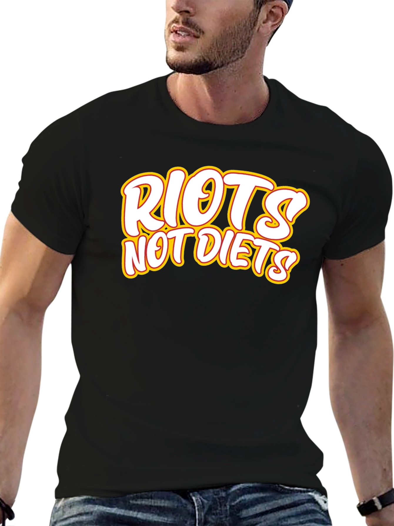 Riots Not Diets Black Graphic Tee - Slogan T-Shirt