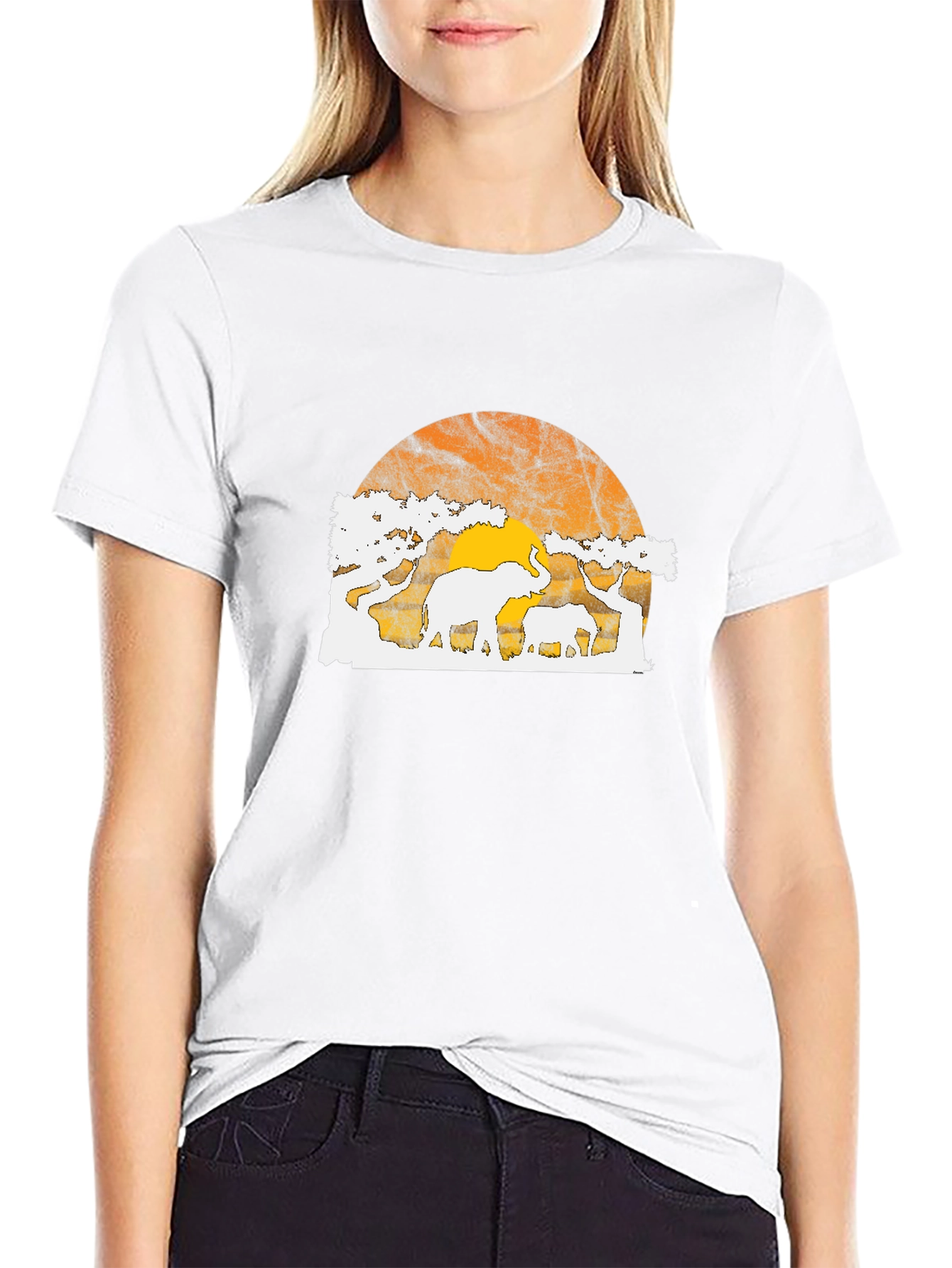 Elephant Sunset Graphic Tee - Black