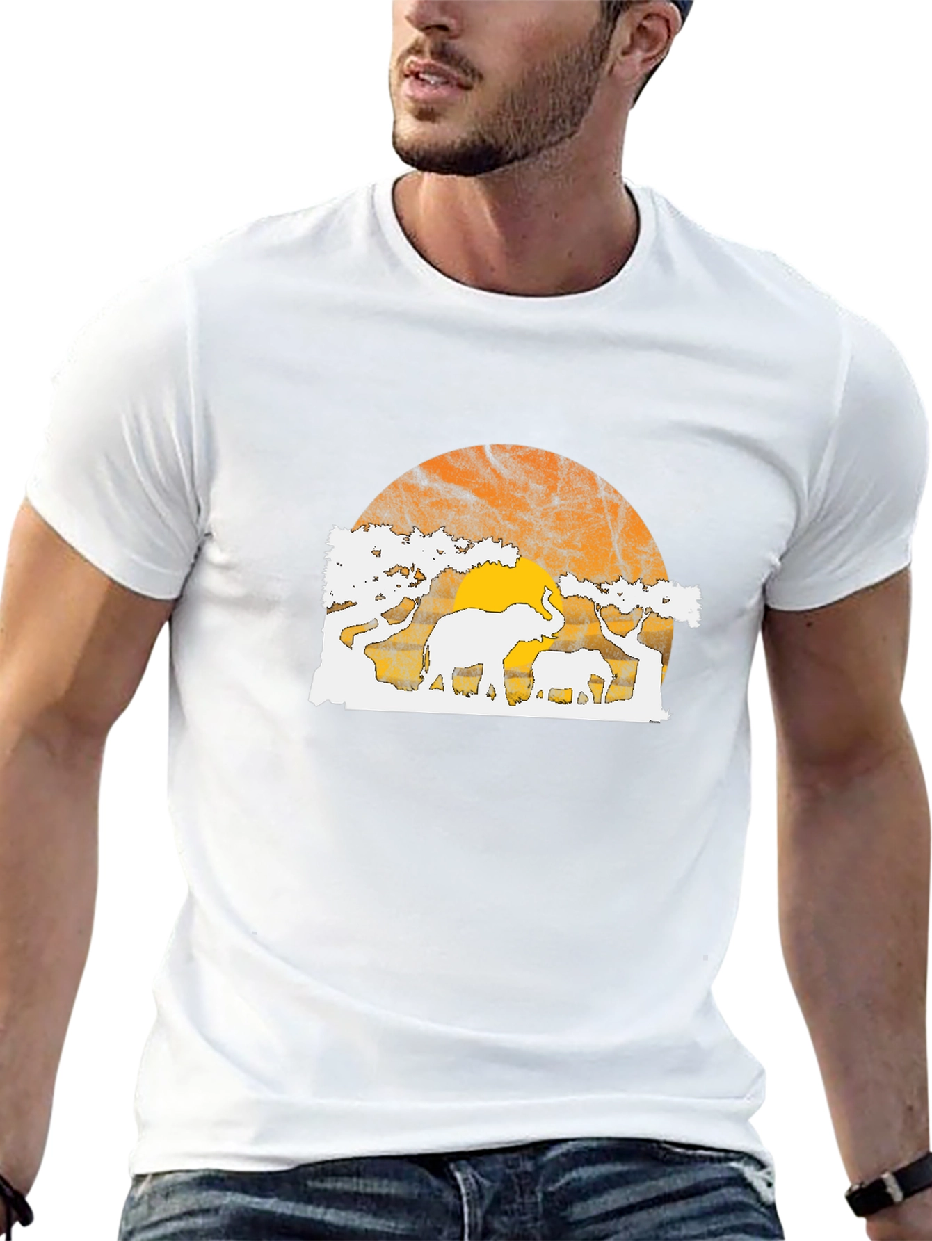 Elephant Sunset Graphic Tee - Black