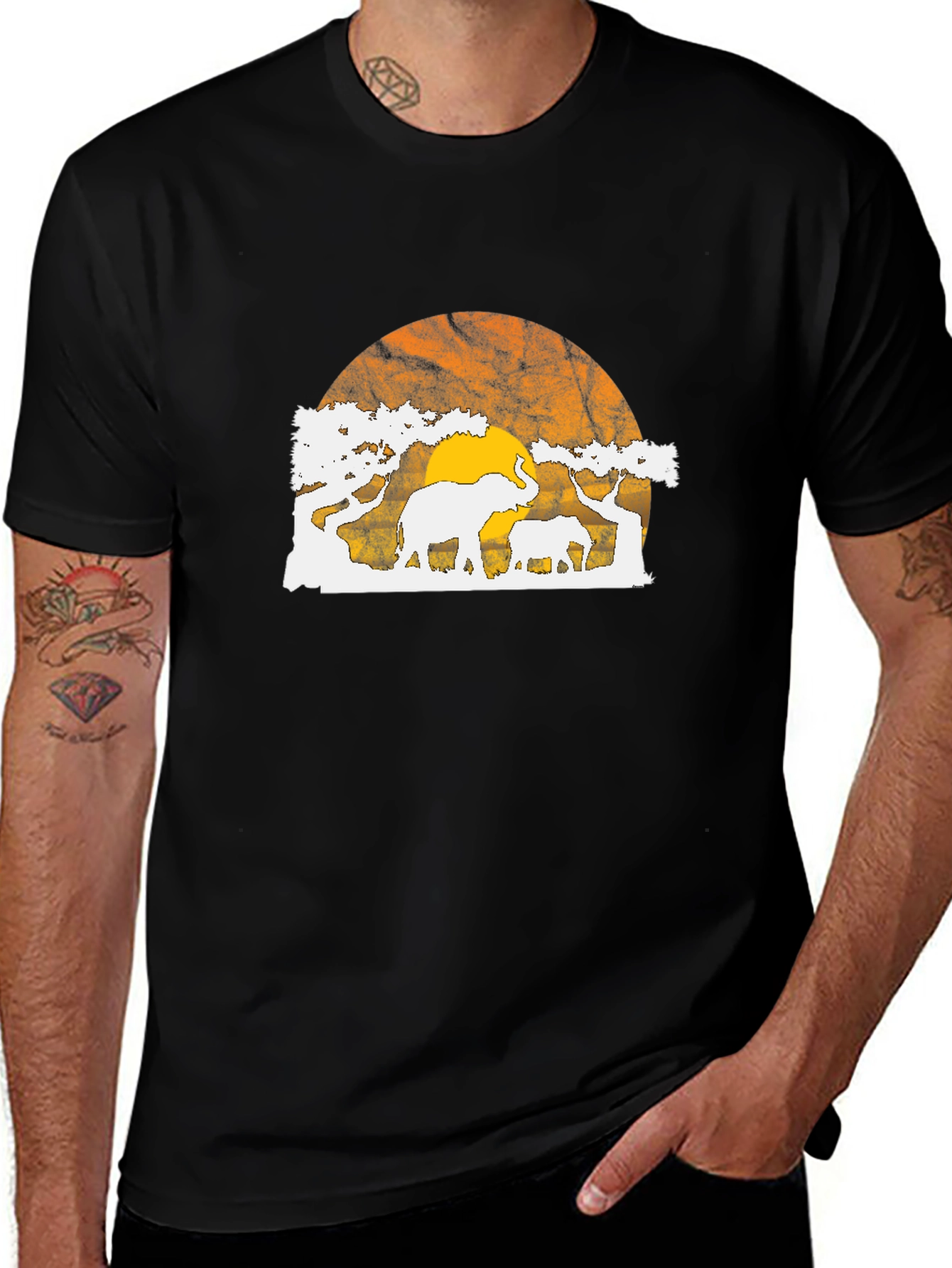 Elephant Sunset Graphic Tee - Black