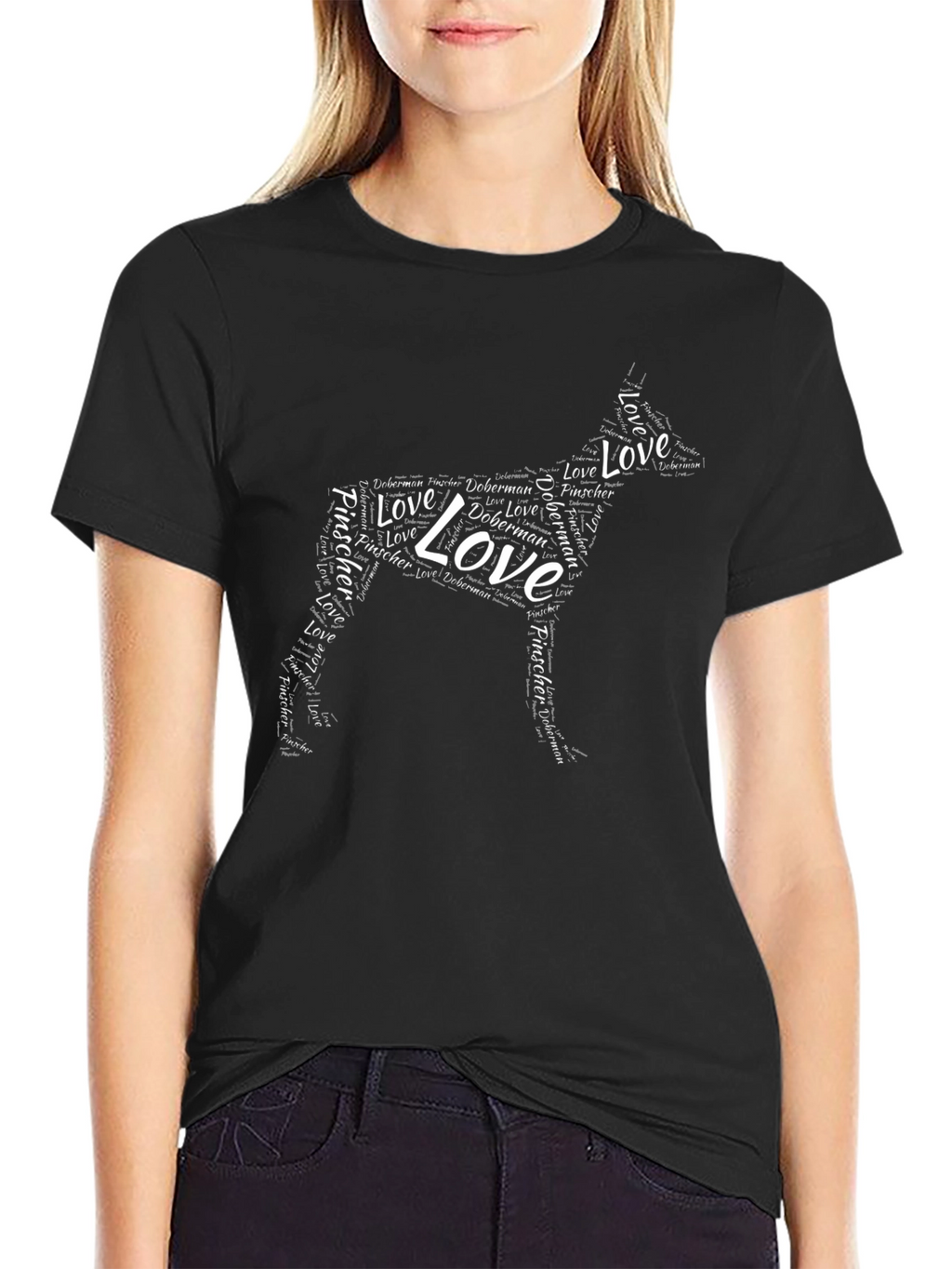 Doberman Love Word Art Black T-Shirt