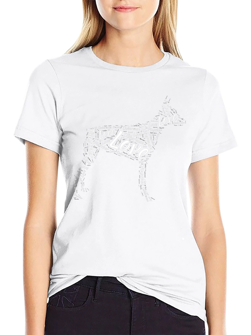 Doberman Love Word Art Black T-Shirt