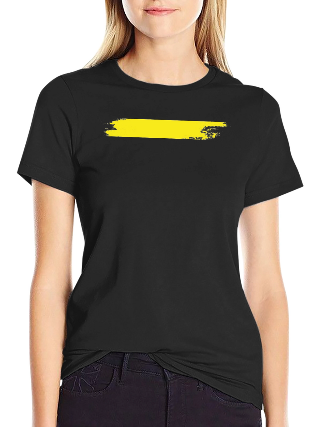 Mens Black T-Shirt with Yellow Brush Stroke Design