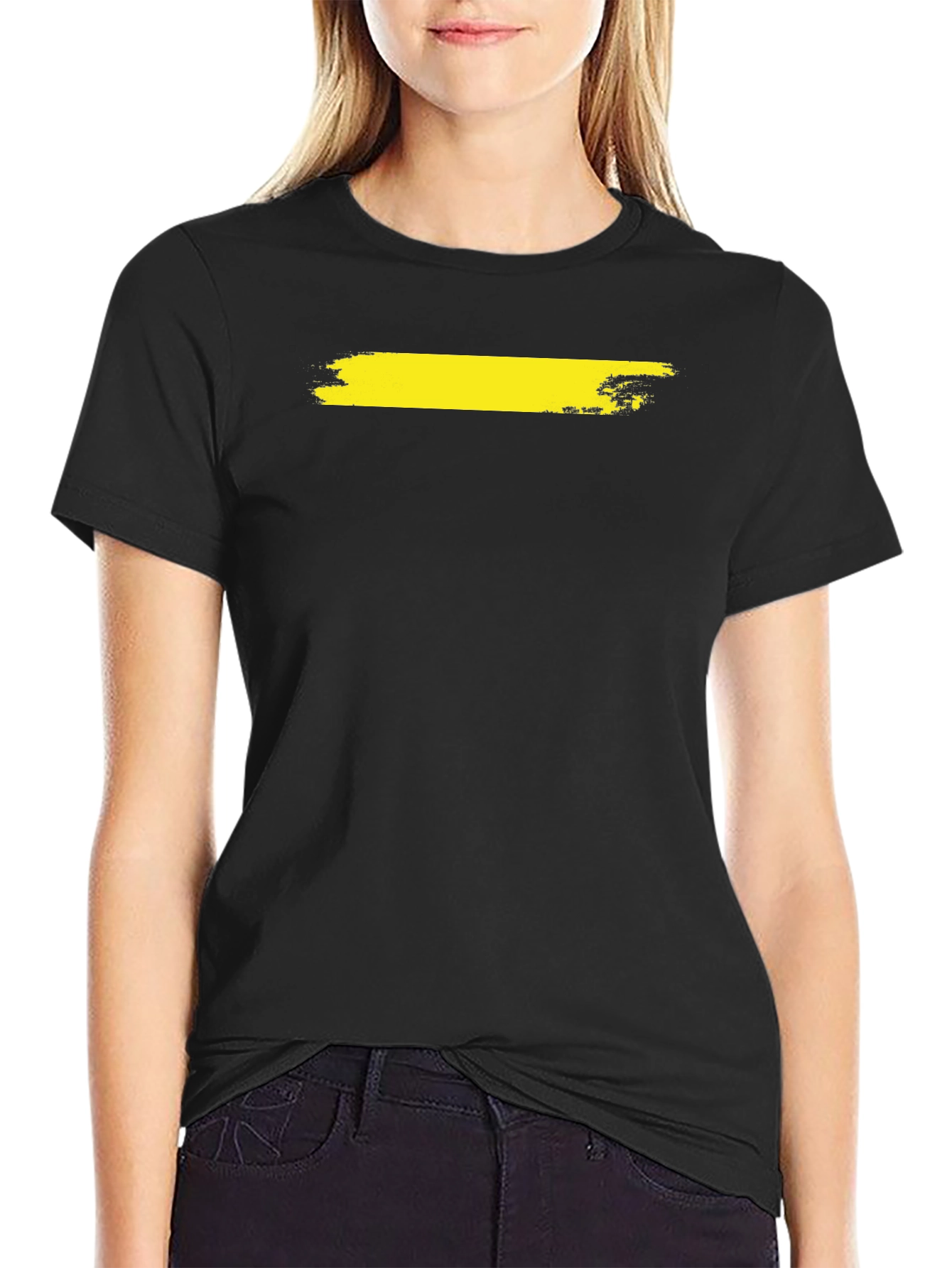Mens Black T-Shirt with Yellow Brush Stroke Design